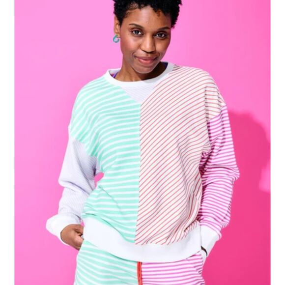 Terez Secondary Stripe Sweatshirt L Large Pastel Multicolor Oversized - Picture 1 of 10
